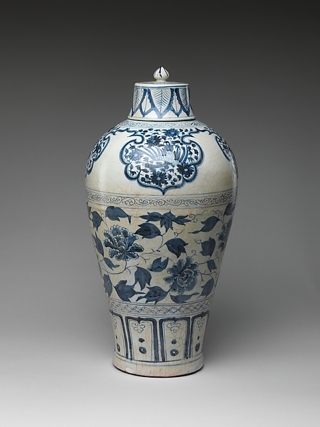 Yuan Blue-and-White Bottle with Peony Scroll (mid-14th c.)